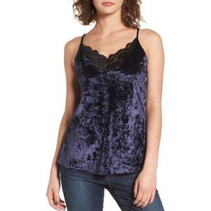 Socialite Lace Trim Velvet Navy Camisole